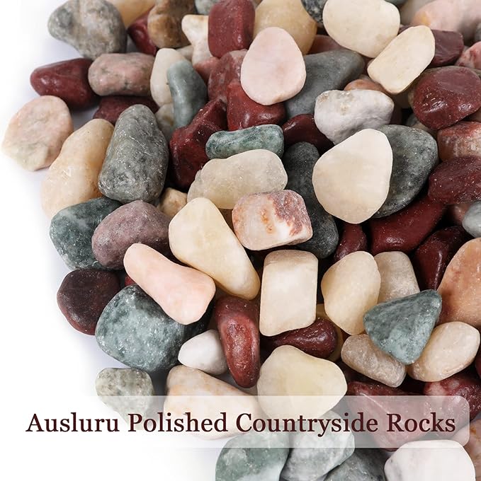 11lbs Natural River Rocks, Polished Pebbles for Plants Garden, 0.3-0.8 inch Decorative Countryside Stones, Ideal for Fish Tank, Vases, Home Decor and Garden Landscaping,Countryside
