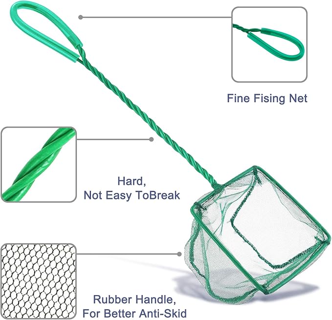 Aquarium Fish Nets, DSSPORT 4 Inch Small Mesh Fish Catch Nets with Plastic Handle Green