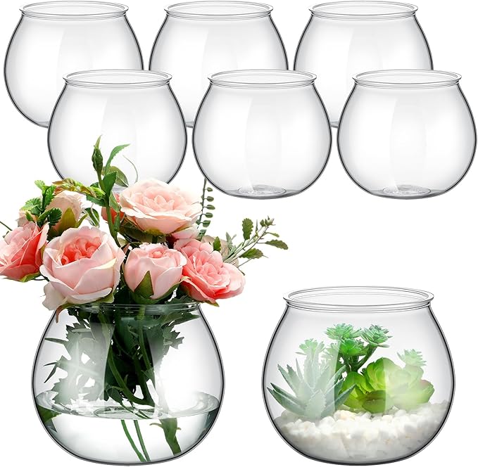 FoldTier 8 Pcs Plastic Fish Bowls for Centerpieces 27 oz Clear Fish Bowl for Drinks Unbreakable Heavy Duty Round Vase for Table Centerpieces Wedding Event Home Decor