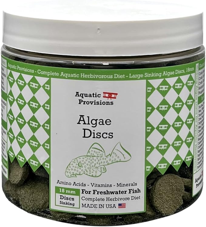 Aquatic Provisions Algae Discs 8 oz, Sinking 18mm Wafers, Fish Food for Freshwater Herbivores