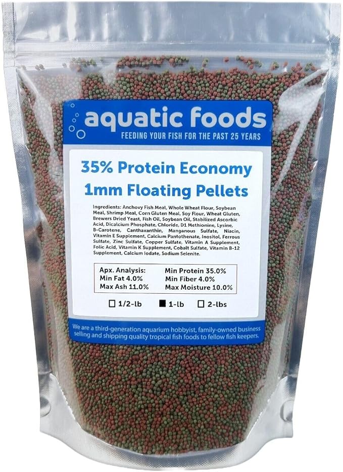 1mm - 1/32, 35% Protein Economy Floating Pellets for All Community Fish, Tetras, Guppies, Angel Fish, Cichlids, Goldfish. All Tropical Fish - WL…1-lb Foil Pouch Bag