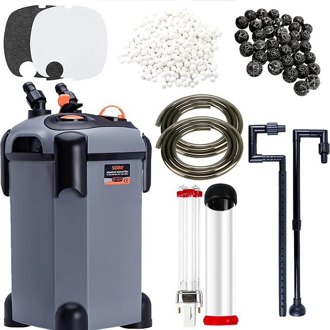 SUNWEN Aquarium External Ultra-Quiet Canister Filter, Fish Tank Water Circulation Filter with Filter Media 171/225/266/317/397GPH