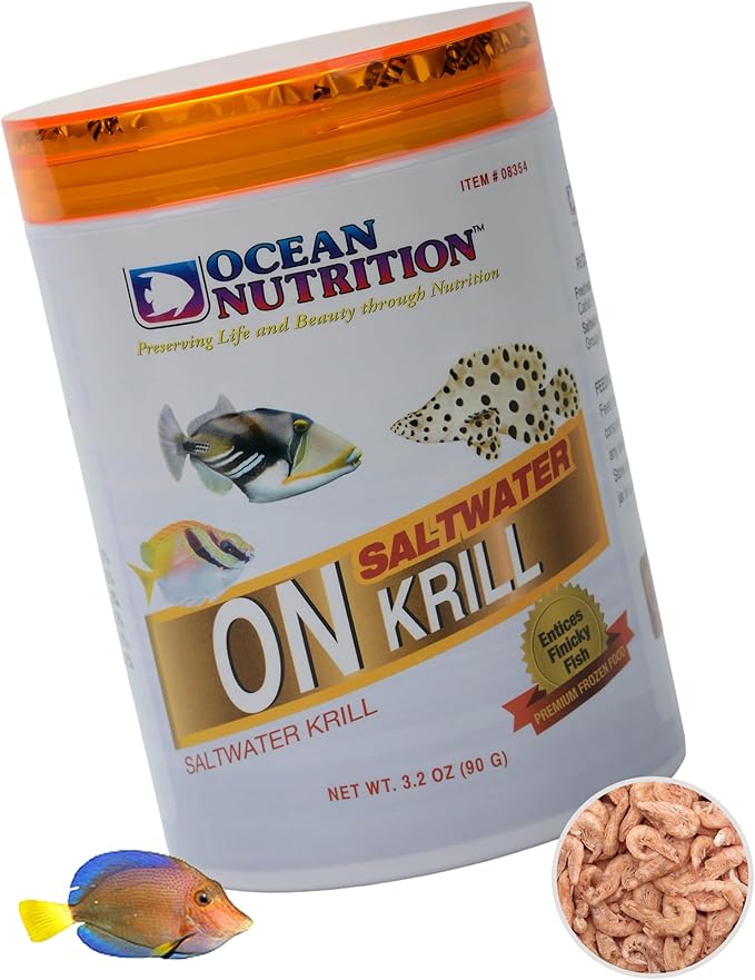 Ocean Nutrition Premium Freeze-Dried Krill Fish Food - Natural Shrimp Food for Freshwater Cichlids, Piranha, Catfish, Koi & Saltwater Triggers, Puffers, Groupers