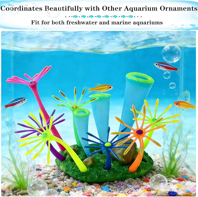 Glow in Dark Aquarium Fish Tank Decorations, Artificial Soft Anemone Coral Plants Ornaments for Aquarium Decor Landscape, Silicone Fish Tank Accessories Decorations (Green)