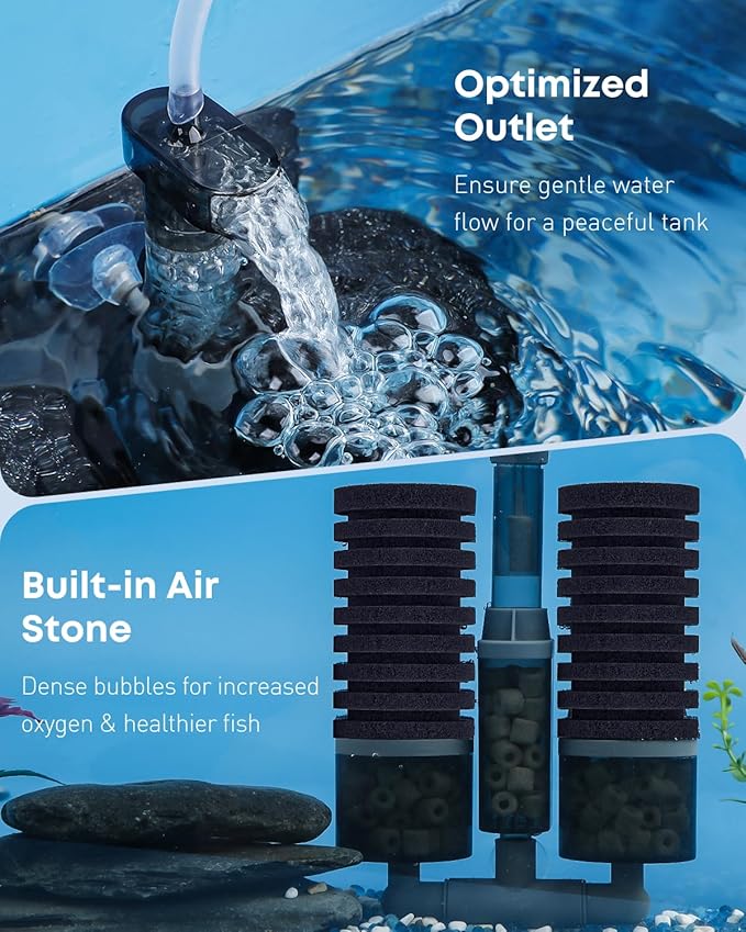Pawfly Aquarium Sponge Filter, Fish Tank Filter, Submersible Small Aquarium Filter with Double Foams & Ceramic Rings, Quiet Bio Sponge Filter for 15-55 Gallon Tanks(Air Pump Not Included)
