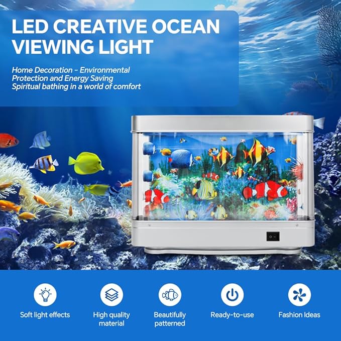 Fake Fish Tank Mini Aquarium,Virtual Ocean Motion Artificial Tropical Fish Decorative, Aquarium Lights Motion Lamp Night Light with Moving Fish(USB)