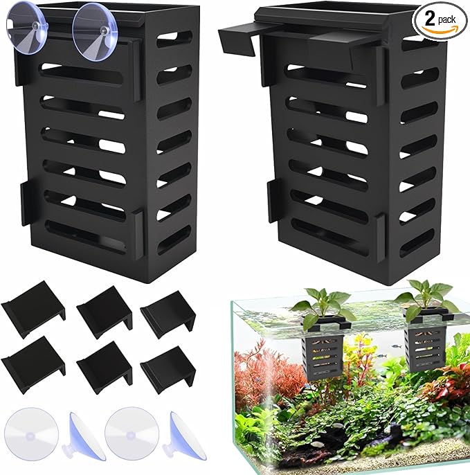 2Pack Aquarium Plant Holder Hanging Aquarium Planters with Hooks and Suction Cups Aquarium Planter Cups Fish Tank Plant Holders for Aquatic Plant Cultivation, Aquascape Decoration