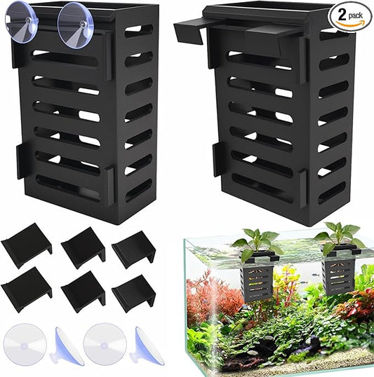 2Pack Aquarium Plant Holder Hanging Aquarium Planters with Hooks and Suction Cups Aquarium Planter Cups Fish Tank Plant Holders for Aquatic Plant Cultivation, Aquascape Decoration