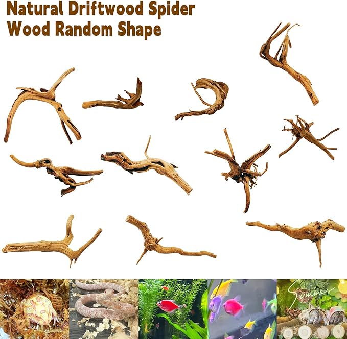 Hamiledyi 5PCS Driftwood for Aquarium 7-9in Natural Reptile Spider Wood Assorted Branches Aquarium Decoration Fish Tank Ornament Decor