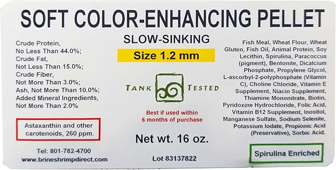 Brine Shrimp Direct Soft Color-Enhancing Pellet 1.2mm, 16 oz. for Fish & Axolotl