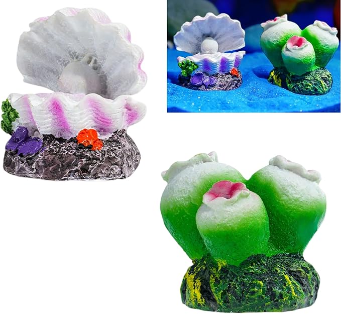 2 Piece Coral and Shell Ornaments Fish Tank Aquarium Decorations Aquarium Ornaments Fish Tank Decor Bubbler Style Decor Landscape Accessories for Aquascaping