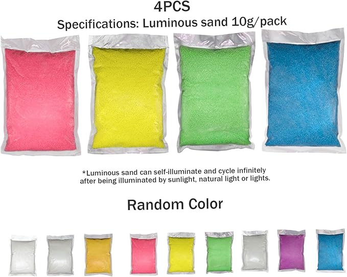 4Pcs Glow in The Dark Luminous Aquarium Sand Reusable Decorative Gravel for Fairy Garden, Random Color