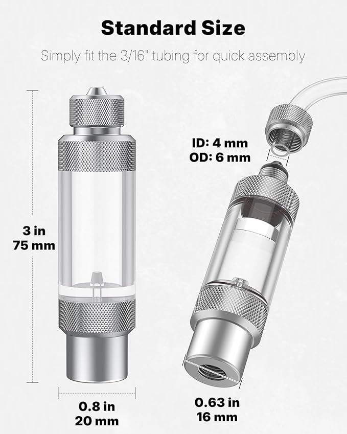 Pawfly Aquarium CO2 Bubble Counter with Built-in Check Valve, Single-Headed Carbon Dioxide Bubble Counter for CO2 Generator Regulator, Non-Return CO2 Bubble Meter for Planted Tanks
