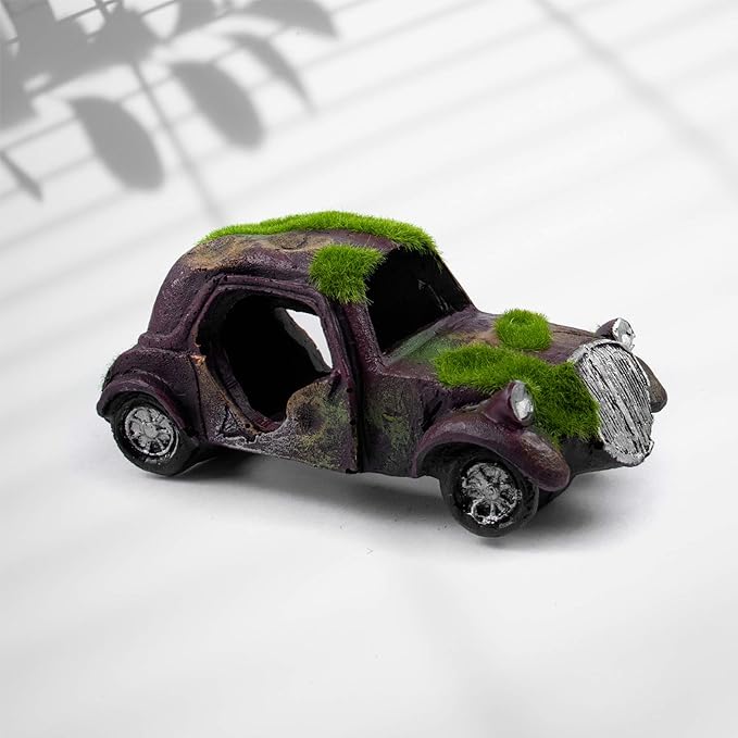 AUEAR, Aquarium Resin Car Ornament Truck Fish Tank Decorations Imitation Wreck Decor with Flocking Moss