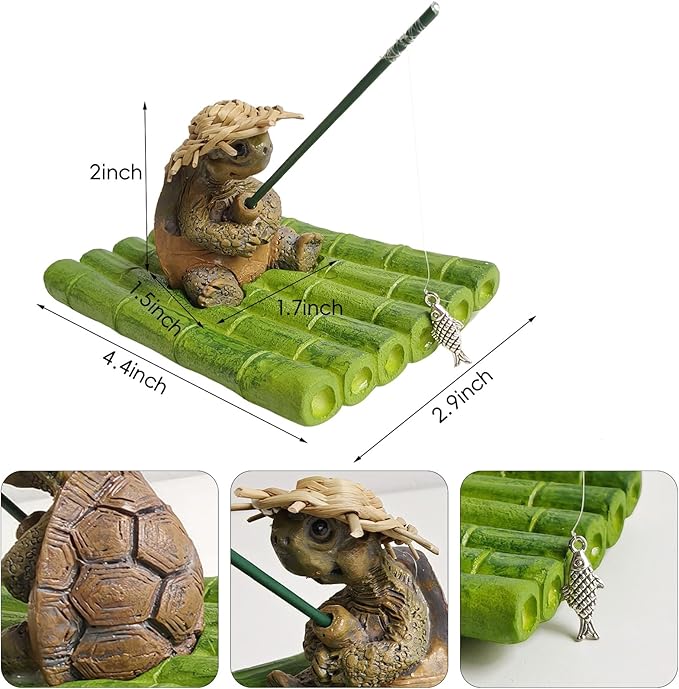 Resin Turtle on Leaf Raft Adorable Floating Aquarium Decor with Straw Hat Resin Figurine for Aquatic Fun