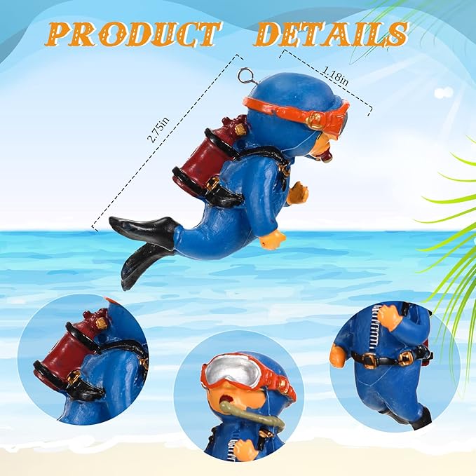 Christmas Aquarium Decorations Floating Fish Tank Air Pump Decorations Include Hanging Lovely Diver for Aquarium and Retro Old Submarine Wreck Ornament Artificial Resin Accessories for Fish Tanks Pool