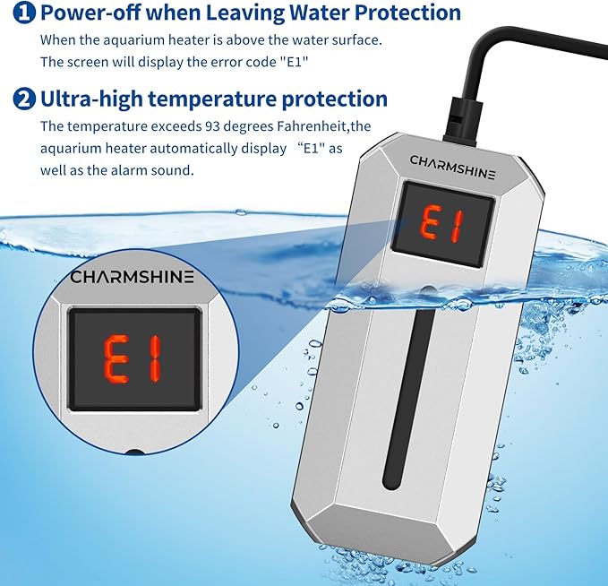 Submersible Aquarium Heater with LED Digital Display 50W Fish Tank Heater for 5-8 Gallon Freshwater Saltwater Tank, Auto Thermostat Overheat Protection(Not Suitable for Low-Water Turtle Tanks)