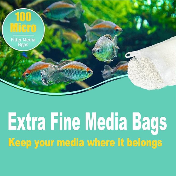AQUANEAT Aquarium Filter Media Bags 6pcs Fish Tank Extra Fine 100 Micron Mesh Bags with Plastic Zipper for Activated Carbon (3” x 4”)