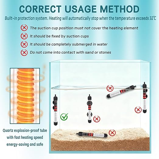 Adjustable Aquarium Heater Aquarium Heater,Submersible Adjustable Fish Tank Heater 25W,Rotatable and Adjustable Temperature Control, Used for 8 Gallon