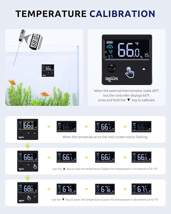 SEAOURA Aquarium Digital Thermometer with Adjustable Aquarium Air Pump