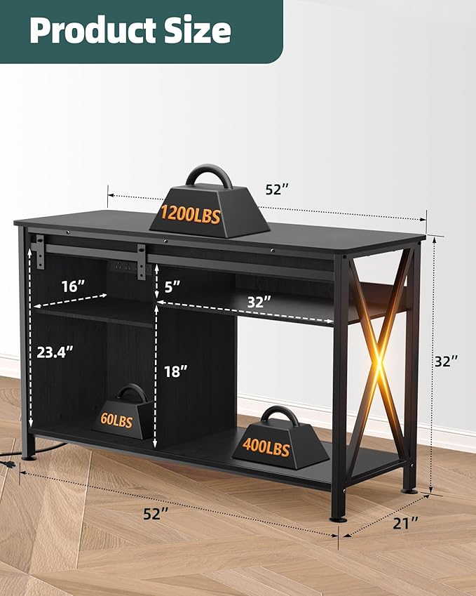Aquarium Stand for Fish Tank: 55-75 Gallon Fish Tank Stand with Sliding Door - Heavy Duty Metal Aquarium Table with Power Outlet - 2-Tier Breeder Turtle Reptile Terrarium Stand for Home & Office