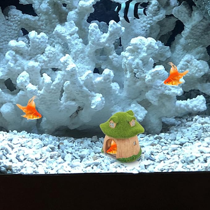 POPETPOP Aquarium Mushroom Fish Hideout - Resin Fish Tank Caves, Hamster Mushroom House, Fish and Shrimp Shelter Landscape Cave for Christmas Fish Tank Decorations