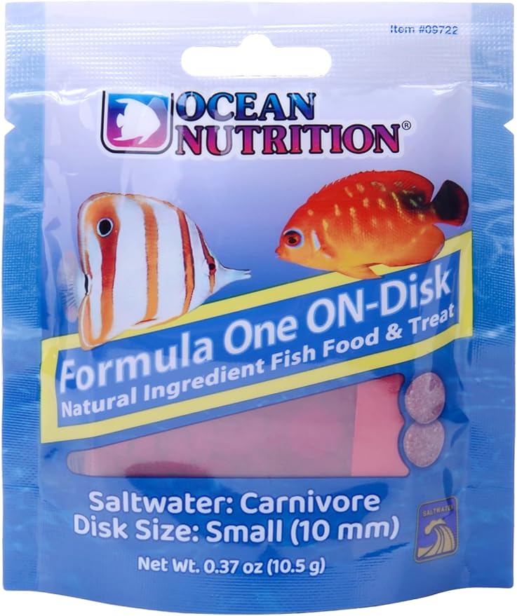 Ocean Nutrition Fish Food Formula One On-Disk - All-Natural Fish Food for Saltwater Carnivore, Tangs, Angels, Clownfish, High Protein (38%), 0.37 oz (10.5 g), Small Size