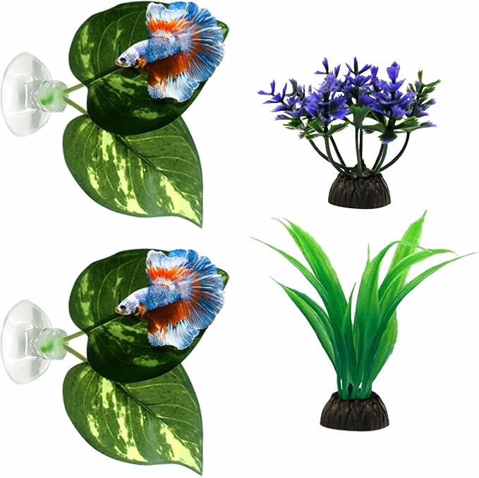Moonorange Betta Hammock, 4 Pack Betta Fish Leaf Pad and Small Aquarium Artificial Plants, Natural Habitat for Betta Spawning Grounds, Fish Tank Decorations.(4pcs/ABC)