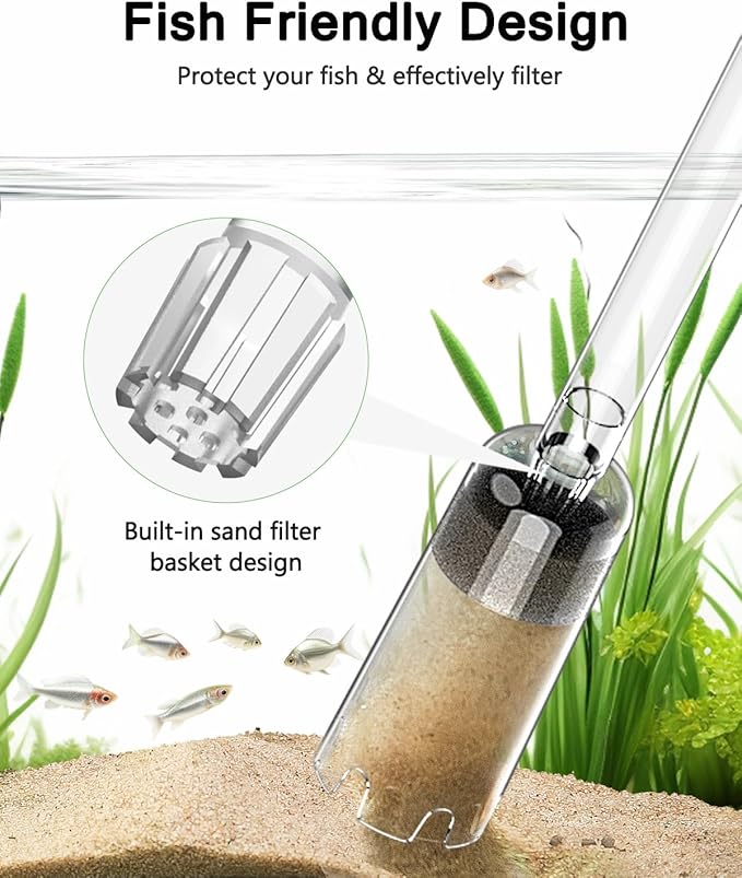 AQQA Aquarium Gravel Cleaner, 4-in-1 Upgrade Suction Power Manual Fish Tank Gravel Vacuum Cleaner Tools for Aquarium Water Changer with Water Flow Adjustment Use for Fish Tank Cleaning Gravel Sand