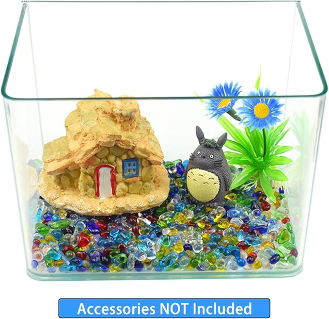 Rainbow Glass Stones, 1Lb/460g Irregular Sea Glass Pebbles Non-Toxic Artificial Crystal Stones for Handmade Artwork/Vase Filler/Terrarium Flowerpot Aquarium Turtle Tank Decoration, Multicolored