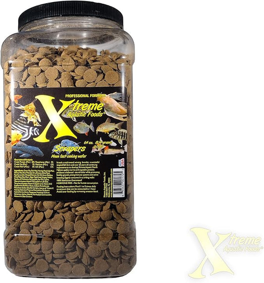 Xtreme Scrapers Wafers - Premium 14mm Fast-Sinking Fish Food – Nutrient & Cellulose Rich Ideal for Nocturnal Feeders, Catfish, Plecostomus Species, and Loaches – USA Farm Grown (64oz)