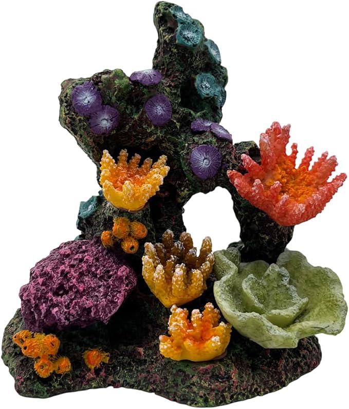 S-Lifeeling Charming Resin Coral Reef Ornament - Realistic Aquarium Decor Gift for Fish & Shrimp Hideaway, Suitable for Freshwater & Saltwater Tanks (6.1 x 4.1 x 6.1 inches)