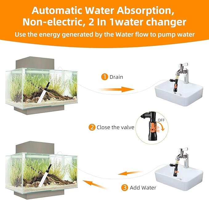 AYNEFY Fish Tank Water Changer Faucet Adapter, Aquarium Water Changer with 3 Tab Connecter, Vacuum Siphon Gravel Cleaner Plastic Connector Replacement Parts for Aquarium Quick Water Change