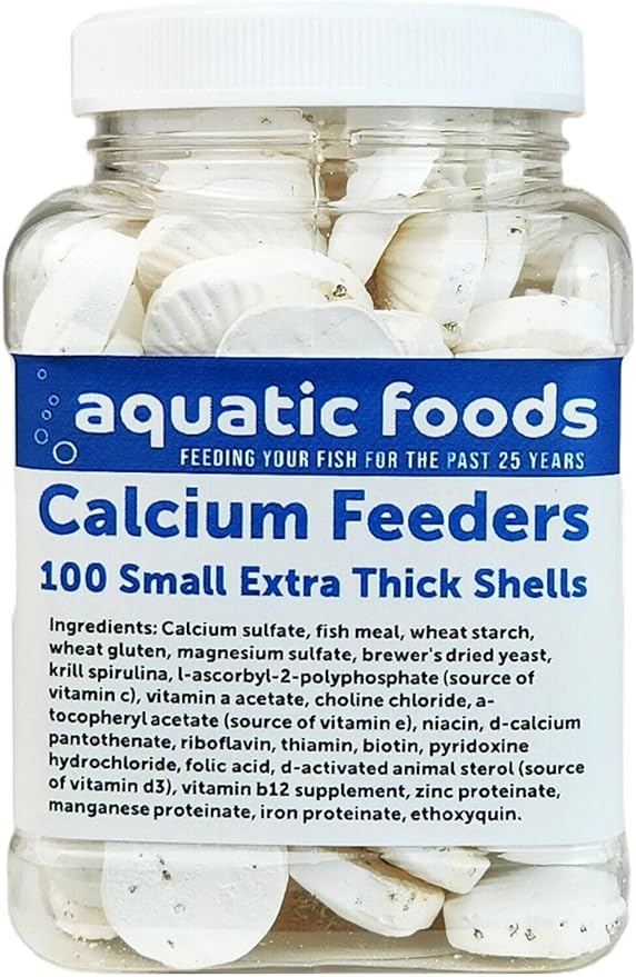Calcium Enriched Food Shells, Small Extra Thick Shells for Shrimp, Snails, Crabs, Crayfish, Hermit Crabs Plecos, Catfish, Bottom Fish, All Tropical Fish.…100 Count Jar