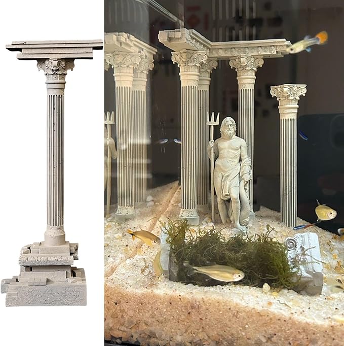 Baoblaze Roman Column Decoration Realistic Resin Aquarium Decor Fish Tank Accessories Landscape Decoration Roman Pillar Decor 18.5cm, Set A