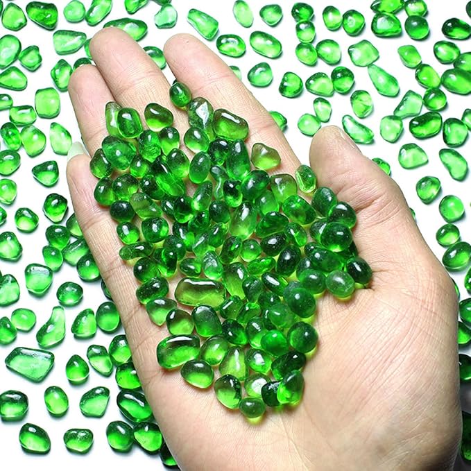 Glass Stones, 1Lb/460g Irregular Sea Glass Pebbles Non-Toxic Artificial Gemstones for Vase Filler/Handmade Gift/Terrarium Flowerpot Aquarium Turtle Tank Decoration, Green