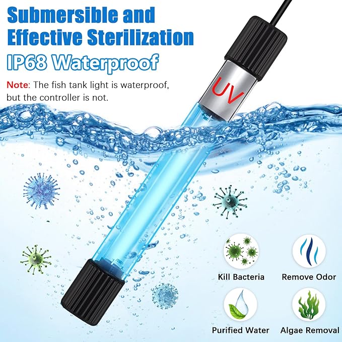 TAISHAN Aquarium Clean Light，13W & 11W & 9 W & 7 W & 5 W & 3 W Algae Removal Light with Timer,Aquarium Water Clean Green Clear Waterproof Clean Light for Fish Tank,Pond,Swimming Pool