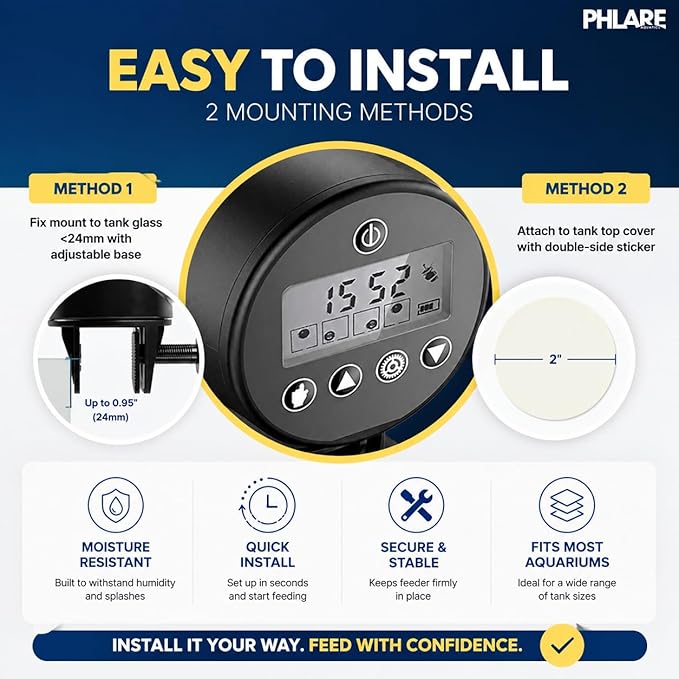 Automatic Fish Feeder – Rechargeable USB-C Timer Feeder for Aquariums & Fish Tanks | Vacation & Weekend Feeding | Flakes Pellets & Granules | 200ml Capacity | Freshwater & Saltwater