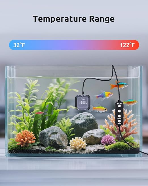 Aquarium Thermometer Submersible, Digital Fish Tank Thermometers with USB for GlassTank, Aquariums Temperature Gauge ±1℉ Accurate, Suitable for Fish, Turtle, Saltwater or Freshwater, 6.56ft Power Cord