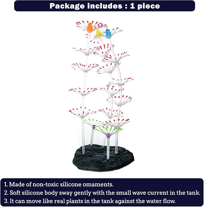 Soft Silica Gel Moves Naturally with Water Flow, Aquarium Decorations Glow in The Dark, Glowing Coral Ornaments for Fish Tank Decorations (Pink, Cymbidium)