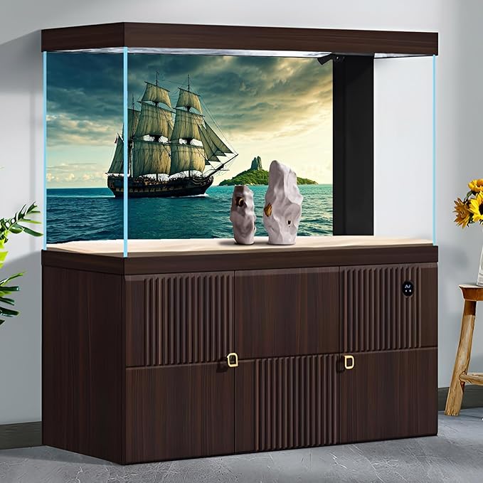 Black Pearl Pirate Ship Aquarium Background Steampunk Artistic Sailboat Caribbean Sea Fish Tank Background Tropical Island Menacing Clouds Seascape Terrarium Backgrounds for Tank Decors 36x24in