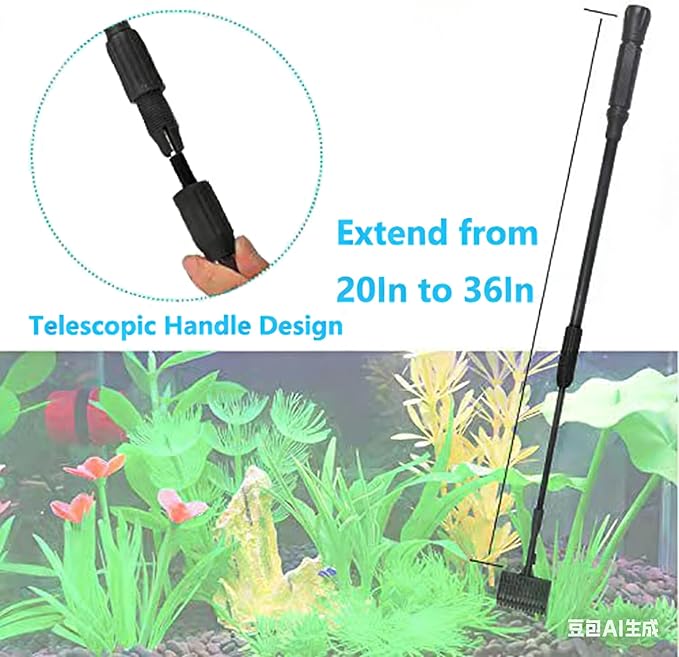 Carefree Fish 6IN1+1 (2026 New Upgrade Edition) Aquarium Cleaning Tools Long Handle Adjustable Length 20~36Inches Fish Tank Cleaner Kit Algae Scraper Scrubber Brushes Set