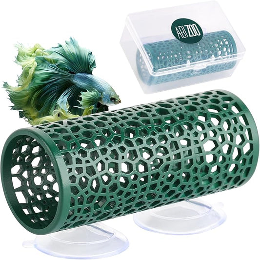 Abizoo Betta Toys - Dark Green Hollow Betta Fish Tunnel & Reptile Hide - Safe Enrichment Aquarium Decor