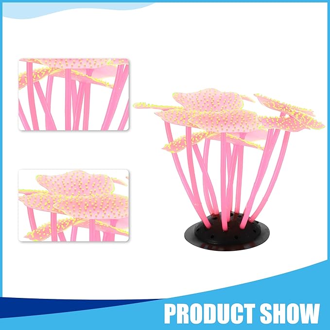 Soft Silicone Glowing Mushroom Coral, Fluorescence Aquatic Artificial Coral for Aquarium (Pink)