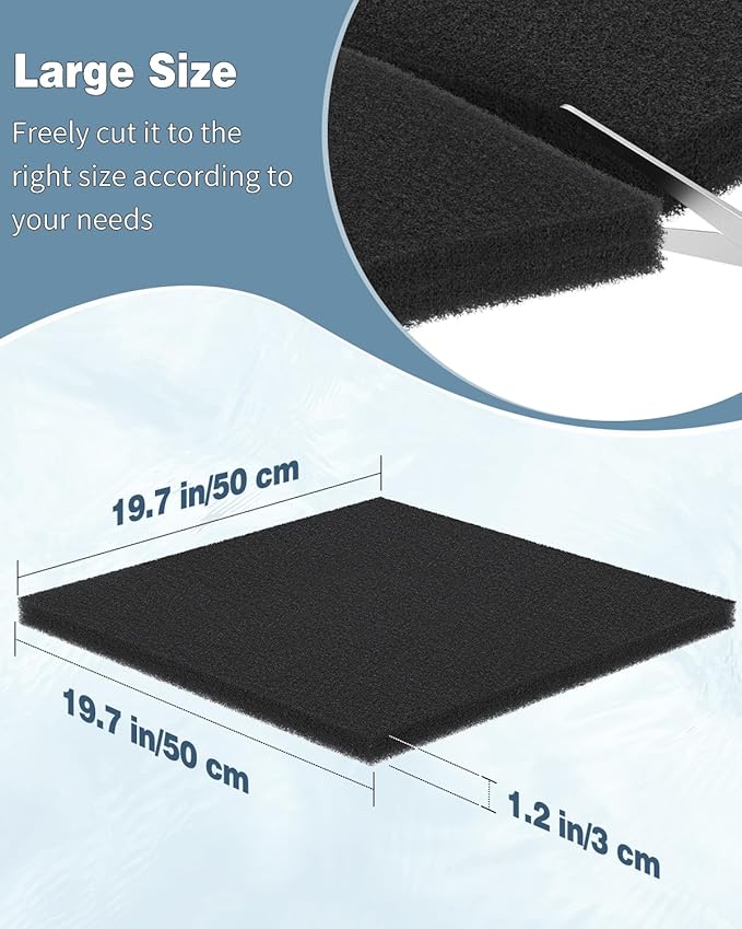 Pawfly 1 Pack Aquarium Sponge Filter Pad, Cut-to-Size Foam for Fish Tank Filters, Bio Filter Media Foam Sponges, Sponge Filter Floss Roll for Sumps Ponds （20" x 20" x 1"（20 PPI））