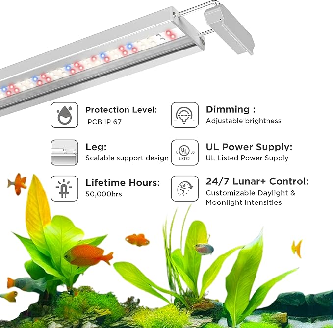 Finnex Stingray 3 Aquarium LED Light, 24/7 Lunar+, Controllable, Extendable Legs (24 Inch)