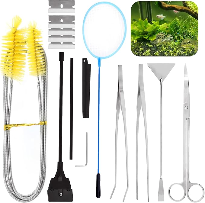 13Pcs Aquascape Tools Kit - Stainless Steel Aquarium Plant Tools - Tweezers, Scissors, Scraper, Sand Spatula for Fish Tank