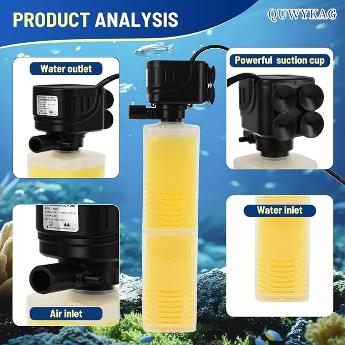 Fish Tank Pump And Filtration System 40-150 Gallon water Tank Fish Tank Filter With Wave Generator Oxygenation Circulation, 320 Gph 4-In-1 Water Tank Power Filter, Multi Stage Filtration 110 V 60 Hz