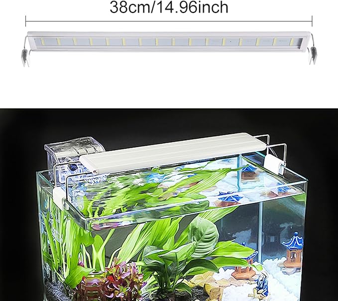 LED Aquarium Light, Full Spectrum Fish Tank Lighting, Ultra-Thin 1cm Design, 6-Row Blue&White LEDs, No Flicker, High Efficiency Cooling for 14.96-17.96in Fish Tanks (14.96inch)