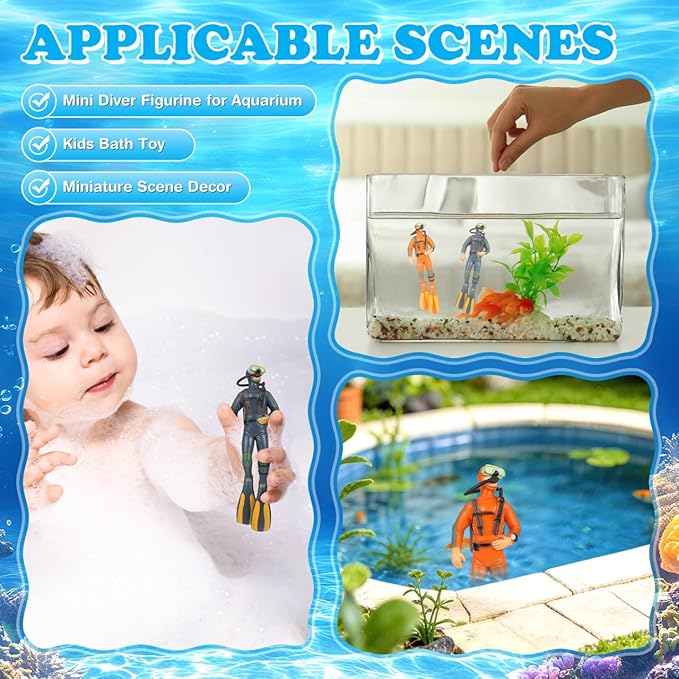 BESPORTBLE 2Pcs Diver Figurines Aquarium Decorations Small Set Realistic Mini Scuba Ornament for Fish Tank Landscape Ornaments PVC Underwater Explorer Dolls